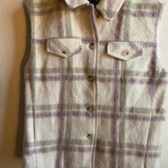 FRNCH Paris Sophie Wool Blend Brushed Plaid Preppy Academia Gorpcore Vest Size L - Picture 4 of 14